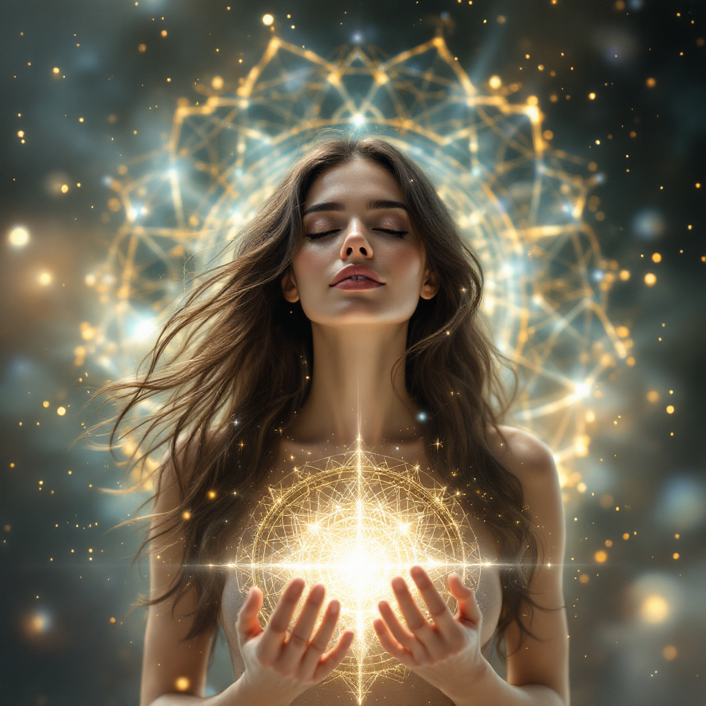 A woman with intuitive alignment and clarity with making her decision.